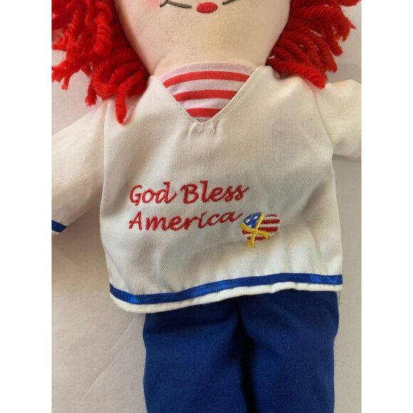 Raggedy Andy Plush Doll God Bless America Stuffed Animal Toy 16.5 in Tall Red Wh - Picture 2 of 4